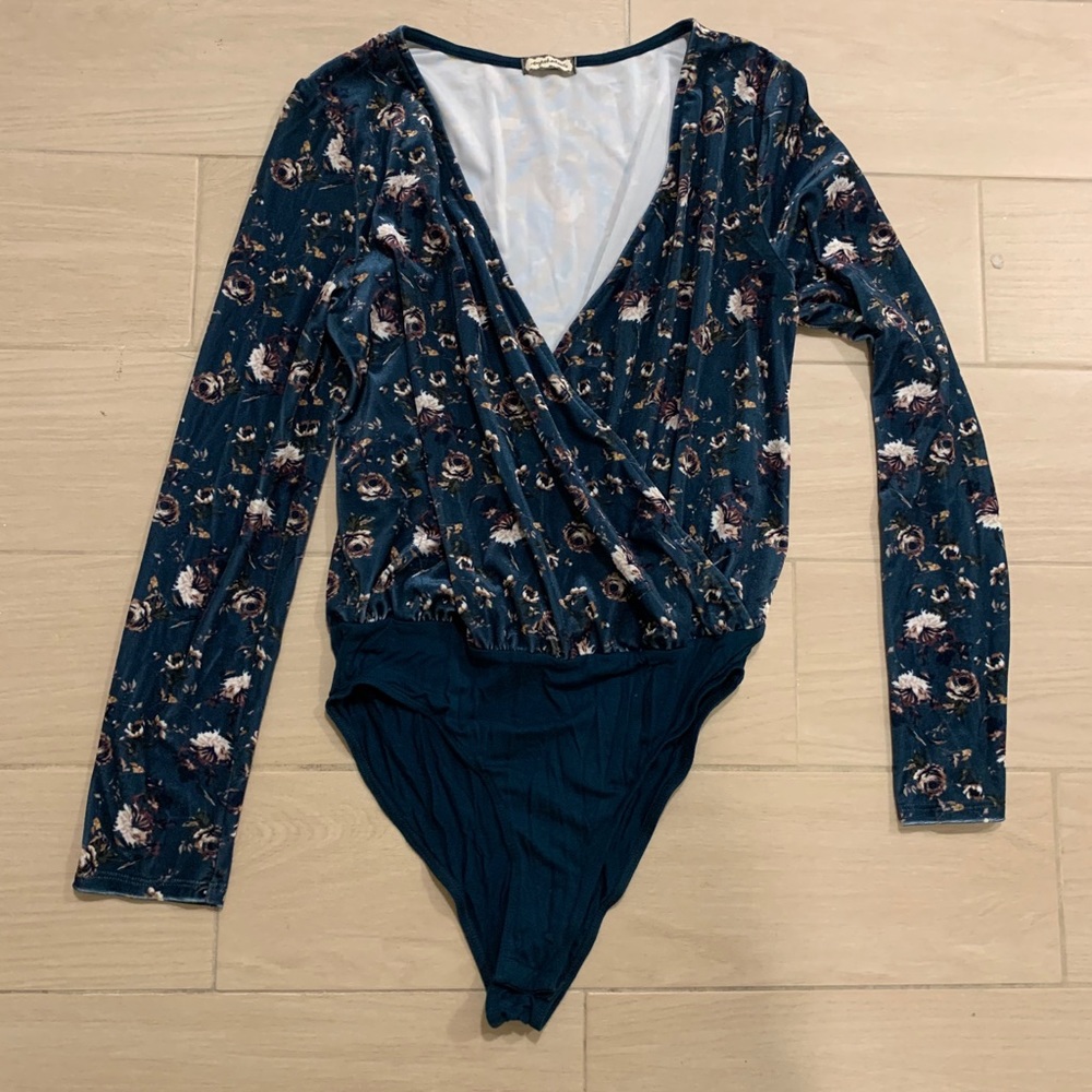 Teal Velvet Floral Bodysuit
